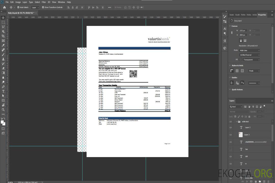 Relevé bancaire Liechtenstein Valartis template Relevé bancaire Liechtenstein Valartis template